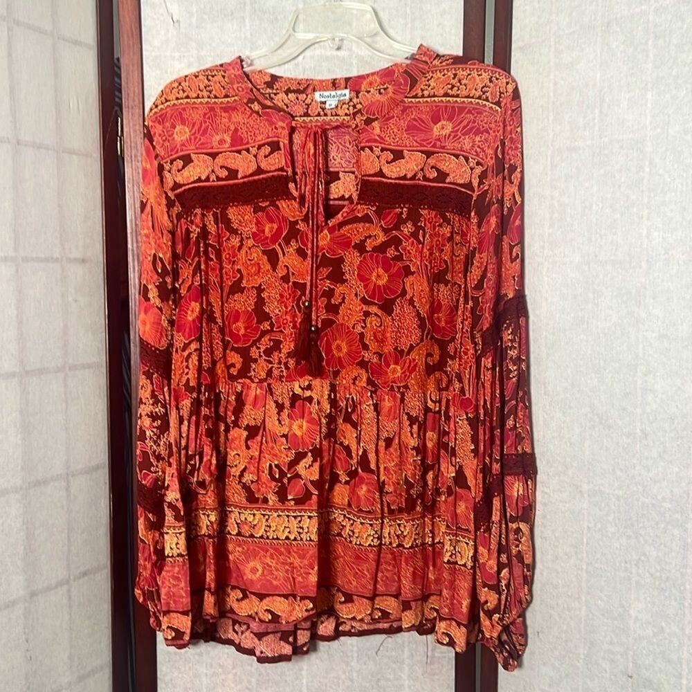 NOSTALGIA BOHO TASSEL‎ BABYDOLL TOP SIZE S